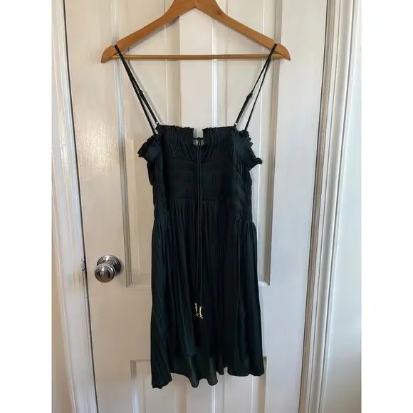 Free People Intimately Dark Green Slip Dress Sz M - Boho Lace Trim Babydoll Mini - Picture 7 of 8